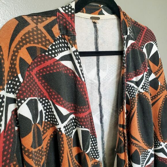 Free People Jacket Womens Medium Multicolor Geometric Tribal Cotton Knit Draped - Picture 4 of 12